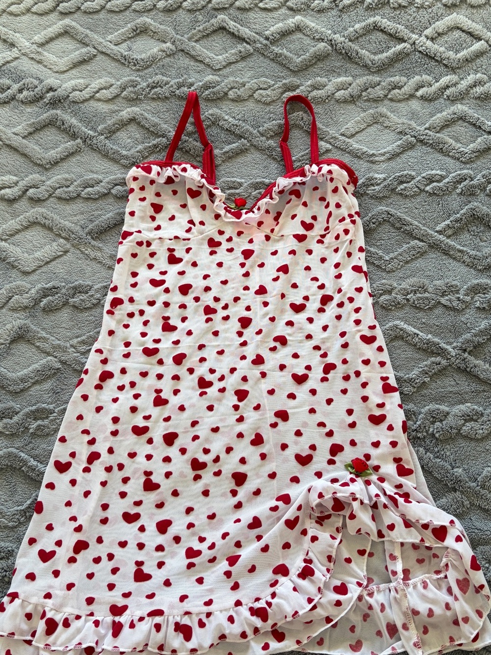 Sugar Thrillz White Slip Nightie with Red Heart Print